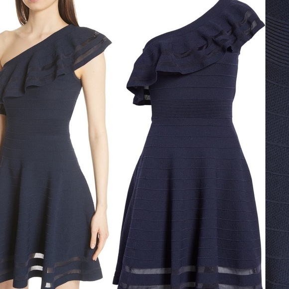 Ted Baker Navy Streena One-shoulder Knit Dress - Picture 3 of 9